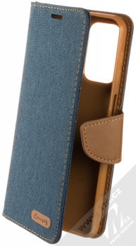 1Mcz Canvas Book flipové pouzdro pro Samsung Galaxy A23, Galaxy A23 5G tmavě modrá hnědá (dark blue camel)