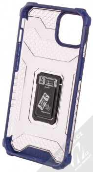 1Mcz Crystal Ring odolný ochranný kryt s držákem na prst, stojánkem a podporující magnetické držáky pro Apple iPhone 13 tmavě modrá (dark blue) zepředu