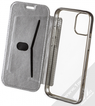 1Mcz Electro Book flipové pouzdro pro Apple iPhone 12 mini stříbrná (silver) otevřené