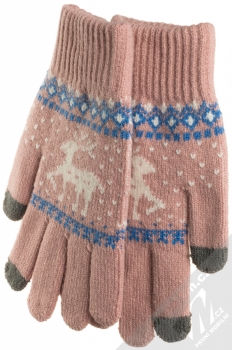 1Mcz Gloves Sobík pletené rukavice pro kapacitní dotykový displej světle růžová (powder pink) zezadu