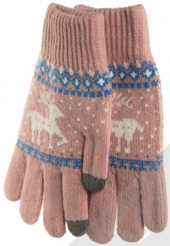 1Mcz Gloves Sobík pletené rukavice pro kapacitní dotykový displej světle růžová (powder pink)