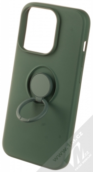 1Mcz Grip Ring ochranný kryt s držákem na prst pro Apple iPhone 14 Pro tmavě zelená (forest green) držák