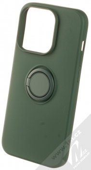 1Mcz Grip Ring ochranný kryt s držákem na prst pro Apple iPhone 14 Pro tmavě zelená (forest green)
