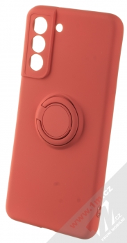 1Mcz Grip Ring Skinny ochranný kryt s držákem na prst pro Samsung Galaxy S21 FE cihlově červená (brick red)
