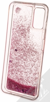 1Mcz Liquid Heart Sparkle ochranný kryt s přesýpacím efektem třpytek pro Samsung Galaxy A03s světle růžová (light pink) zepředu