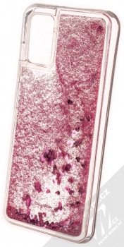 1Mcz Liquid Heart Sparkle ochranný kryt s přesýpacím efektem třpytek pro Samsung Galaxy A03s světle růžová (light pink) zezadu
