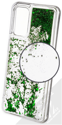 1Mcz Liquid Hexagon Sparkle ochranný kryt s přesýpacím efektem třpytek pro Samsung Galaxy A32 5G zelená (green)
