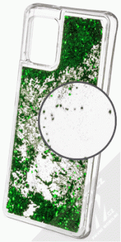 1Mcz Liquid Hexagon Sparkle ochranný kryt s přesýpacím efektem třpytek pro Samsung Galaxy A42 5G zelená (green)