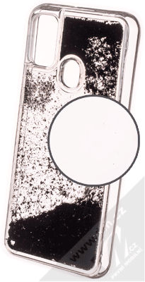1Mcz Liquid Hexagon Sparkle ochranný kryt s přesýpacím efektem třpytek pro Samsung Galaxy M21 černá (black)