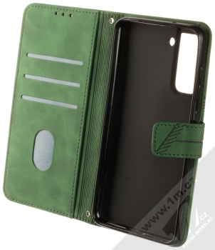 1Mcz Porto Book flipové pouzdro pro Samsung Galaxy S21 FE tmavě zelená (dark green) otevřené