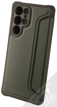 1Mcz Razor Book flipové pouzdro pro Samsung Galaxy S22 Ultra 5G tmavě zelená (dark green) zezadu