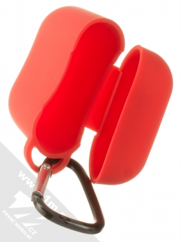 1Mcz Silicone Basic silikonové pouzdro pro sluchátka Apple AirPods červená (red) otevřené