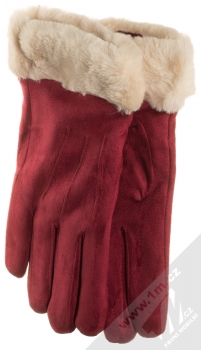 1Mcz Suede Gloves semišové rukavice s kožešinkou pro kapacitní dotykový displej tmavě červená světle růžová (dark red light pink)