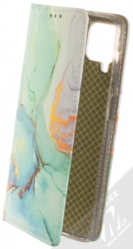 1Mcz Trendy Book Prozlacený Mramor flipové pouzdro pro Samsung Galaxy A12, Galaxy M12 mátově zelená (mint green)