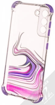 1Mcz Trendy Vodomalba Anti-Shock Skinny TPU ochranný kryt pro Samsung Galaxy S21 průhledná růžová fialová (transparent pink violet) zepředu