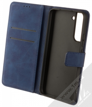 1Mcz Velvet Book flipové pouzdro pro Samsung Galaxy S22 Plus 5G tmavě modrá (dark blue) otevřené