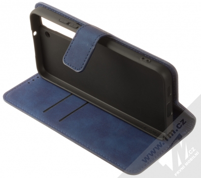 1Mcz Velvet Book flipové pouzdro pro Samsung Galaxy S22 Plus 5G tmavě modrá (dark blue) stojánek