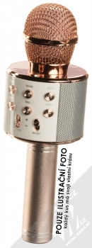 1Mcz WS-858 Bluetooth karaoke mikrofon s reproduktorem - B JAKOST (ošoupaná barva!) růžově zlatá (rose gold) zepředu