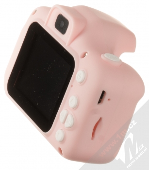 1Mcz X200 dětský fotoaparát s kamerou růžová (pink) zboku (konektor a slot na paměťovou kartu)