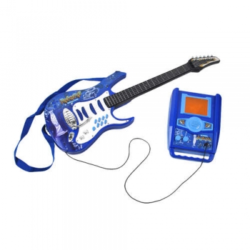 1Mcz Rocková elektrická kytara, zesilovač a mikrofon modrá (blue)