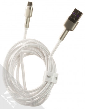 Baseus Cafule Metal Cable 66W opletený USB kabel délky 2 metry s USB Type-C konektorem (CAKF000202) stříbrná bílá (silver white) komplet