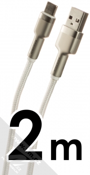 Baseus Cafule Metal Cable 66W opletený USB kabel délky 2 metry s USB Type-C konektorem (CAKF000202) stříbrná bílá (silver white)