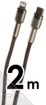 Baseus Cafule Metal Cable opletený USB Type-C kabel délky 2 metry s Apple Lightning konektorem (CATLJK-B01) stříbrná černá (silver black)
