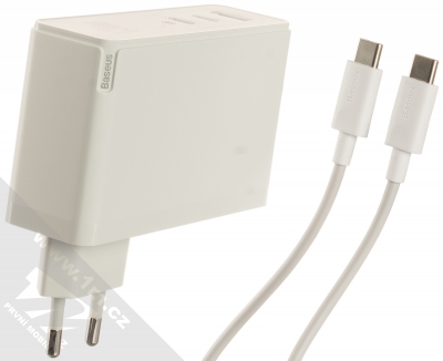 Baseus GaN2 Pro Quick Charger nabíječka do sítě s 2x USB Type-C + 1x USB výstupy 120W a USB Type-C kabel (CCGAN-J02) bílá (white)