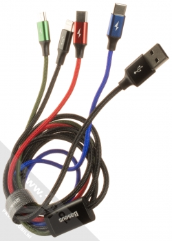 Baseus Rapid 4in1 opletený USB kabel s konektory Apple Lightning, 2x USB Type-C a microUSB (CA1T4-B01) černá zelená červená modrá (black green red blue) komplet