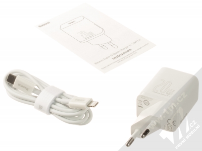 Baseus Super Si Quick Charger nabíječka do sítě s USB Type-C výstupem 20W a USB Type-C kabel s Apple Lightning konektorem (TZCCSUP-B02) bílá (white) balení