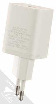 Baseus Super Si Quick Charger nabíječka do sítě s USB Type-C výstupem 20W a USB Type-C kabel s Apple Lightning konektorem (TZCCSUP-B02) bílá (white) nabíječka zezadu