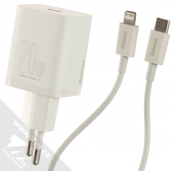 Baseus Super Si Quick Charger nabíječka do sítě s USB Type-C výstupem 20W a USB Type-C kabel s Apple Lightning konektorem (TZCCSUP-B02) bílá (white)