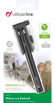 CellularLine Selfie Stick Pocket teleskopická tyč, držák do ruky s tlačítkem spouště přes audio konektor Jack 3,5mm černá (black)