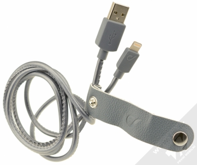 CellularLine USB Cable Executive kožený USB kabel s Apple Lightning konektorem šedá (grey) rozevřené
