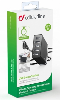 CellularLine USB Energy Station 40W nabíječka do sítě s 5x USB výstupem a 8A proudem pro mobilní telefon, mobil, smartphone, tablet černá (black)