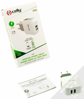Celly TC2USBTURBO Turbo nabíječka do sítě s 2x USB výstupem a 3,4A proudem bílá (white) balení