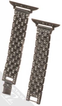 Dahase Bling Crystal Streams kovový pásek s krystaly na zápěstí pro Apple Watch 42mm, Watch 44mm černá (black) rozepnuté
