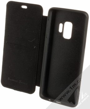 Ferrari Heritage Real Leather flipové pouzdro pro Samsung Galaxy S9 (FEHDEFLBKS9BK) černá (black) otevřené