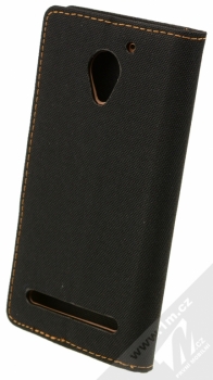 Forcell Canvas Book flipové pouzdro pro Lenovo Vibe C2 černá hnědá (black camel) zezadu