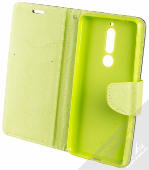 Forcell Fancy Book flipové pouzdro pro Nokia 5.1 modrá limetkově zelená (blue lime) otevřené