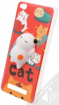 Forcell Squishy ochranný kryt s antistresovou postavičkou pro Xiaomi Redmi 4A bílá kočička červená (white cat red)