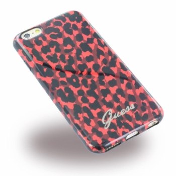 Guess Animalier Leopard TPU Case silikonový ochranný kryt pro Apple iPhone 6, iPhone 6S (GUHCP6LEORE) červená (red) zboku