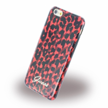Guess Animalier Leopard TPU Case silikonový ochranný kryt pro Apple iPhone 6, iPhone 6S (GUHCP6LEORE) červená (red) zezadu