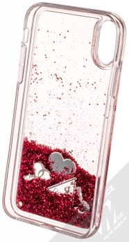 Guess Liquid Glitter Question of Heart ochranný kryt s přesýpacím efektem třpytek pro Apple iPhone X, iPhone XS (GUHCPXGLHFLRA) červená (red) zepředu