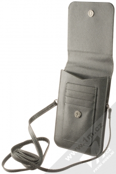 Guess Triangle Saffiano Wallet Universal univerzální pouzdro kabelka s kapsičkami (GUWBSATMGR) šedá (grey) otevřené