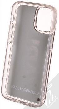 Karl Lagerfeld Karl Logo Mirror Liquid Glitter ochranný kryt s přesýpacím efektem třpytek pro Apple iPhone 12 mini (KLHCP12SKLMLGR) stříbrná duhová (silver iridescent) zepředu