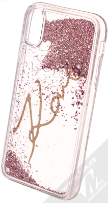 Karl Lagerfeld Signature Karl Liquid Glitter Hard Case ochranný kryt s přesýpacím efektem třpytek pro Apple iPhone X (KLHCPXSGPI) růžově zlatá (rose gold)