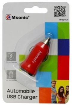 Msonic nabíječka do auta s USB výstupem 1A pro mobilní telefon, mobil, smartphone červená (red) krabička