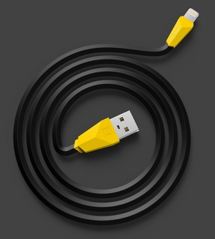 Remax Alien plochý USB kabel s Apple Lightning konektorem pro Apple iPhone, iPad, iPod černo žlutý (black yellow) komplet