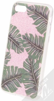 Sligo Glitter Leaves třpytivý ochranný kryt s motivem pro Apple iPhone 7, iPhone 8 růžová zelená (pink green)